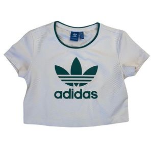 White and Green Cropped Adidas shirt
